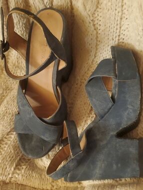 Wild Diva Denim-Blue Platform Wedge Sandals